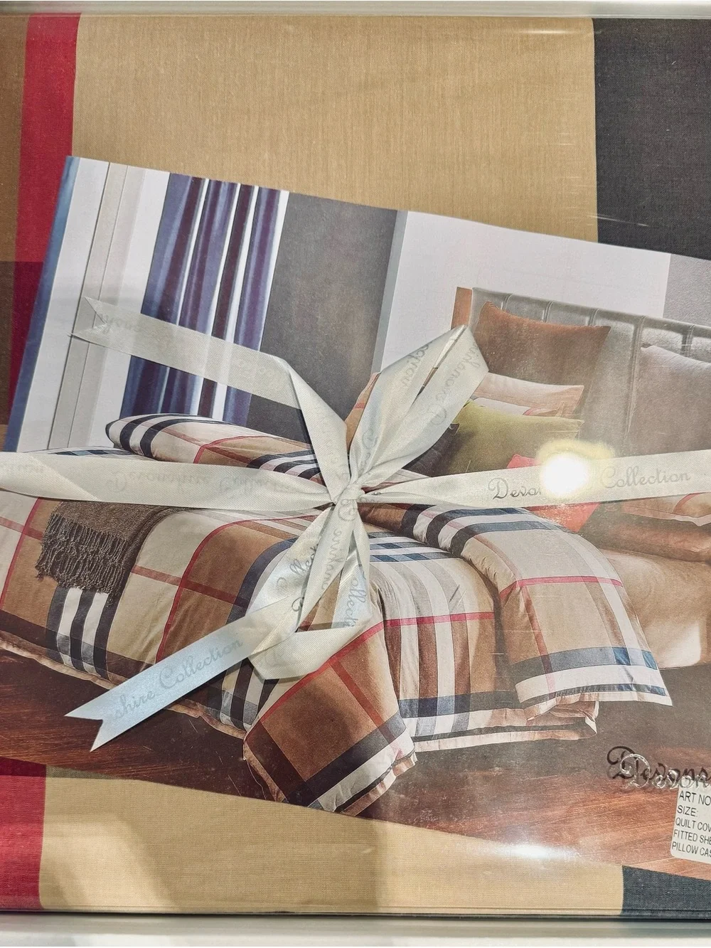 Classic Plaid Tan Sheet Set with Black Beige and Brown Queen 4pc set